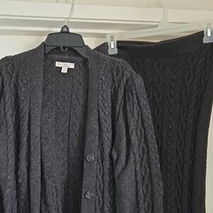 Eva Mendez Charcoal Cable Knit Cardigan matching Skirt Set Size M